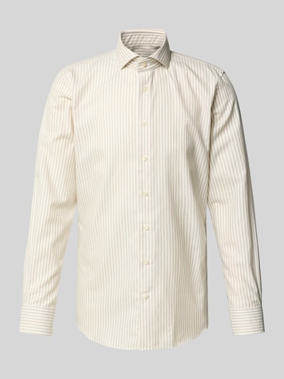 Profuomo Slim fit zakelijk overhemd met kentkraag Zand - 2