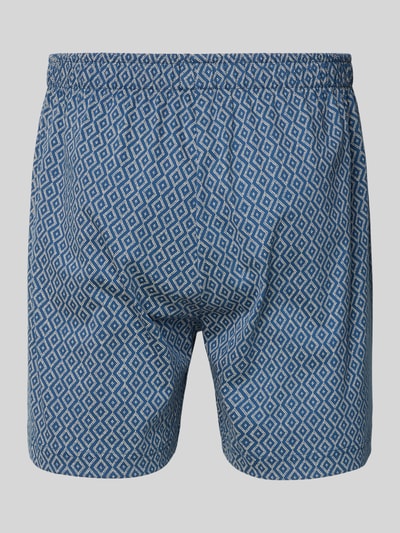 Productfoto, Boxershorts uit pure katoen in 2-pack van Schiesser, blauw met geometrisch patroon, losse fit, elastische tailleband met labeldetail