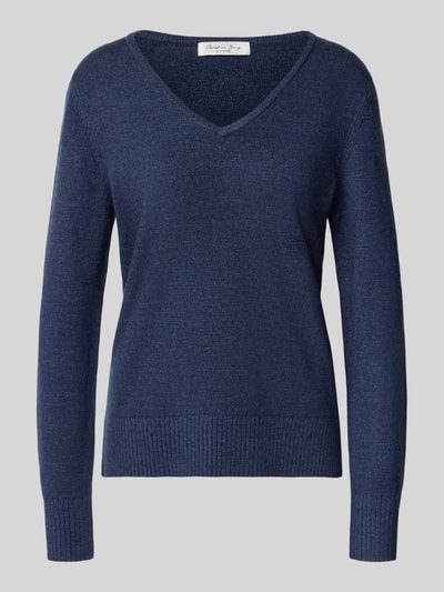 Produktfoto, Regular Fit Sweatshirt aus Viskose-Anteil van Christian Berg Woman, Viscosemix, regular fit, V-hals, ribboorden, donkerblauw