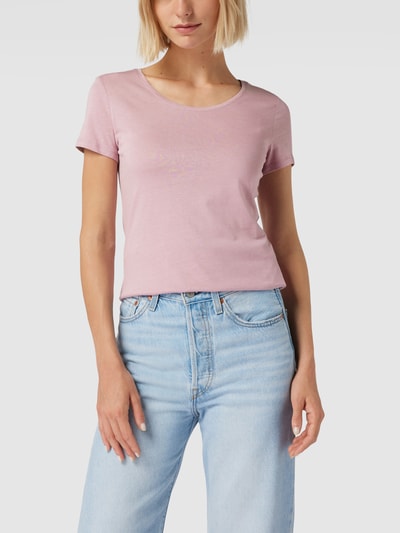 Jake*s Casual T-shirt met geribde ronde hals Mauve - 4