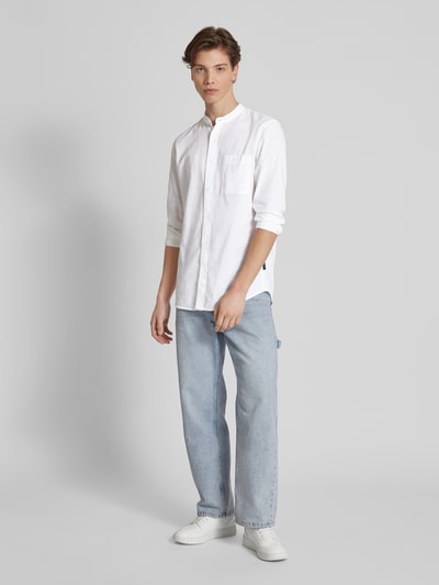 Tom Tailor Denim Basic Fit Freizeithemd mit Stehkragen Weiss 1