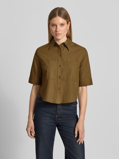 s.Oliver RED LABEL Boxy Fit Kurzarmbluse aus Baumwoll-Lyocell-Mix Mittelbraun 4