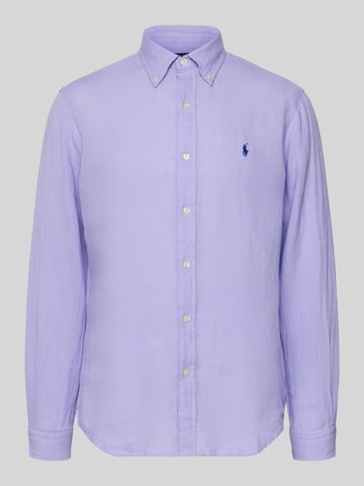 Productfoto, Regular Fit Freizeithemd aus reinem Leinen van Polo Ralph Lauren, effen lichtpaars, flammengaren textuur, lange mouw, button-down kraag