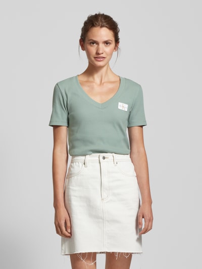 Calvin Klein Jeans T-shirt in labelpatch Rietgroen - 4