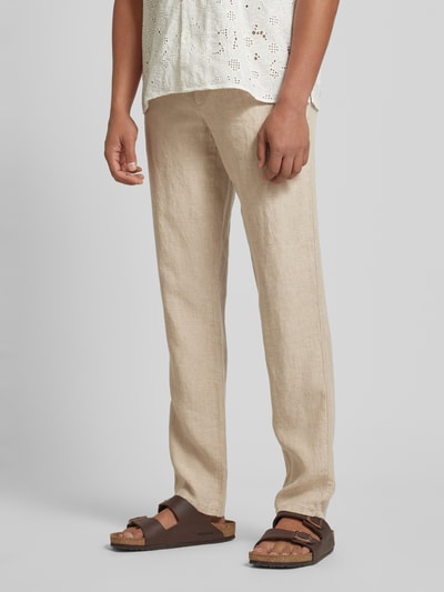 ALBERTO Spodnie lniane o kroju regular fit w jednolitym kolorze model ‘LOU’ Beżowy 4