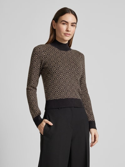 Vero Moda Regular Fit Strickpullover aus Viskose-Mix mit geometrischem Muster Modell 'ARIA' Taupe 4