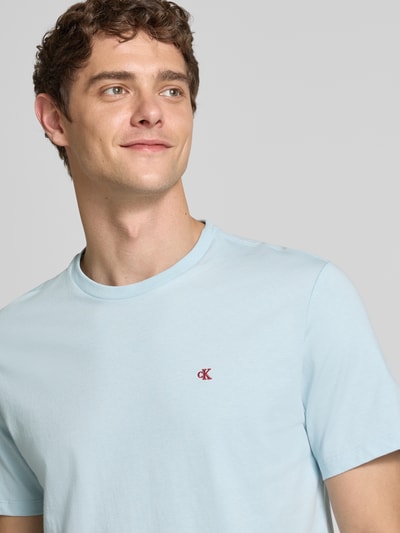 Calvin Klein Jeans T-shirt met geribde ronde hals Lichtblauw - 3