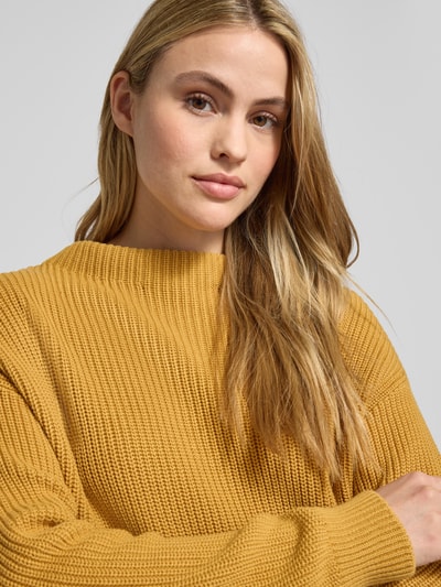 Jake*s Casual Gebreide pullover met opstaande kraag en tunnelkoord Mosterdgeel - 3