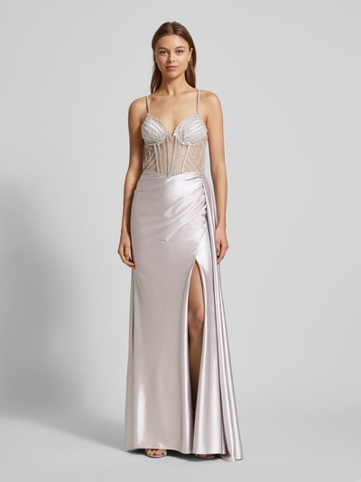 Luxuar Abendkleid mit Strasssteinbesatz Silber 4