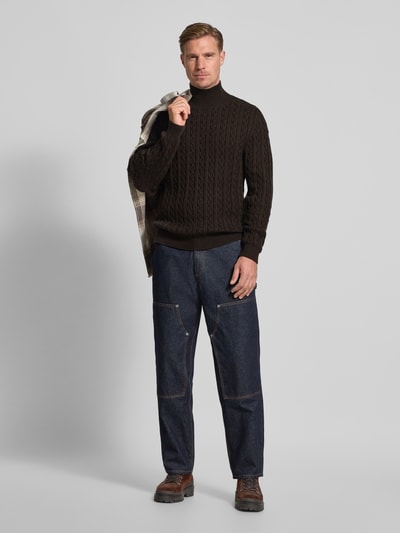 Drykorn Gebreide pullover met opstaande kraag, model 'EDDARD' Donkerbruin - 1