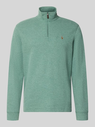 Produktfoto, Relaxed Fit Troyer aus reiner Baumwolle von Polo Ralph Lauren in meliertem Grün mit strukturierter Oberfläche und sichtbarem Zipper