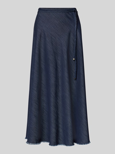 Luisa Cerano Midirock mit Fransen und Bindegürtel Dunkelblau 2