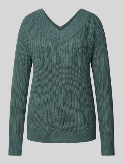 Only Regular fit gebreide pullover met geribde V-hals, model 'MELTON LIFE' Rietgroen - 2