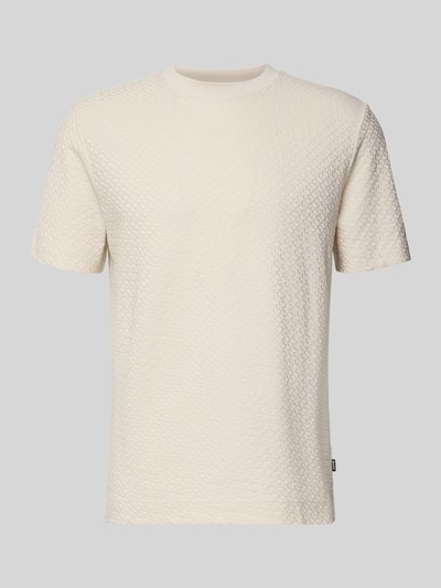 Produktfoto, Regular Fit T-Shirt aus reiner Baumwolle Modell 'H-Thompson 228' von BOSS, cremefarben, Rundhals, Jacquard Allover-Muster, Label Stitching