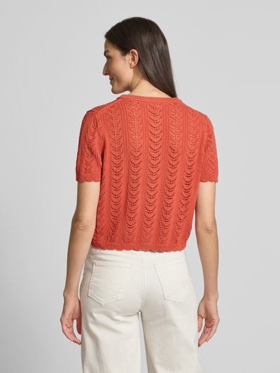 Jake*s Collection Gebreid jack met 1/2-mouwen en knoopsluiting Roestrood - 5