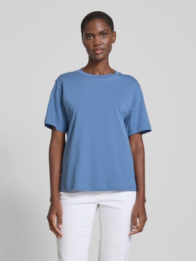 Jake*s Casual T-Shirt mit geripptem Rundhalsausschnitt Rauchblau 4