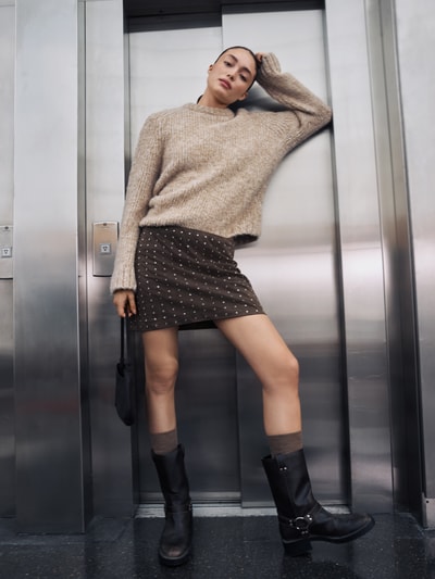 Jake*s Casual Minirok met siersteentjes Leem - 6