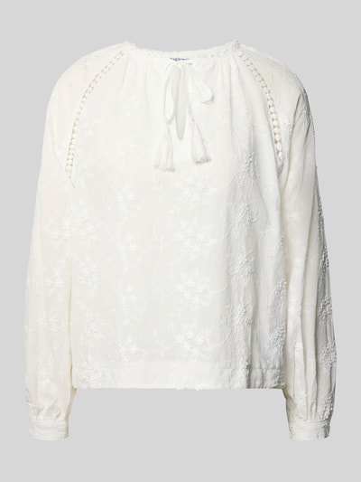 Produktfoto, blouse met lange mouwen Bluse mit Schlüsselloch-Ausschnitt Modell 'Al44ani' van ZABAIONE, puur katoen, recht model, sportmanchet, crèmekleur, textuur met bloemenmotief