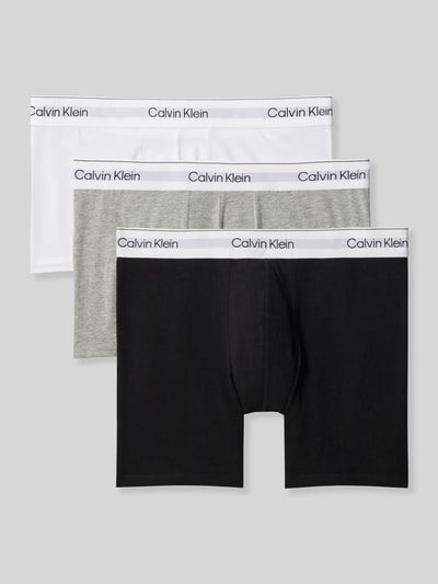 Produktfoto, Pant & Trunk mit elastischem Label-Bund im 3er-Pack von Calvin Klein Underwear in Weiß, Grau und Schwarz, Baumwoll-Elasthan-Mix, eng anliegender Schnitt