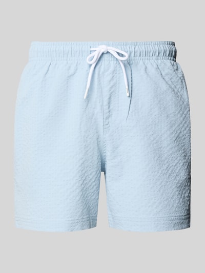 Produktfoto, hellblaue Badehose aus Seersucker mit elastischem Bund und Kordelzug, Regular-Fit, Modell 'MAUI OCEAN' von Jack & Jones