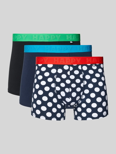 Produktfoto, Slim Fit Boxershorts mit Logo-Detail im 3er-Pack von Happy Socks, verschiedene Farben und Muster, elastischer Baumwoll-Mix, elastischer Bund