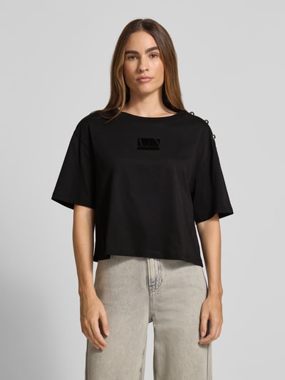 ARMANI EXCHANGE T-Shirt mit Label-Print und Zierknöpfen Black 4