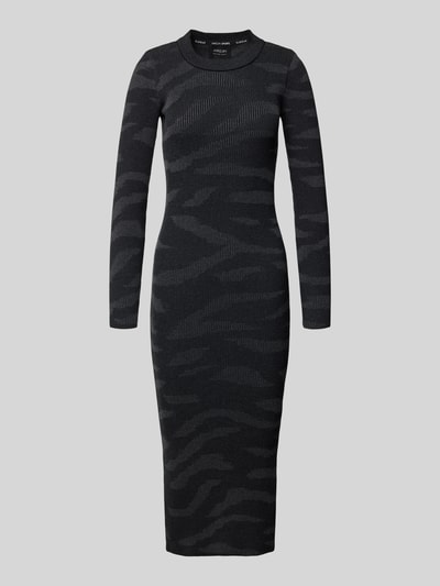 Produktfoto, Tricotjurk met opstaande kraag van Marc Cain van puur katoen, nauwsluitend model, midi-jurk, met lange mouwen, zwart-grijs dessin.
