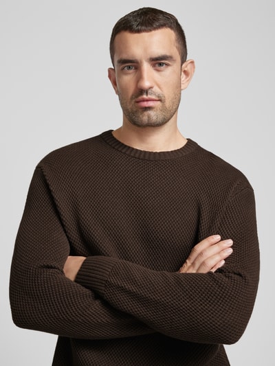 SELECTED HOMME Strickpullover mit gerippten Abschlüssen Modell 'HENNY' Dunkelbraun 3