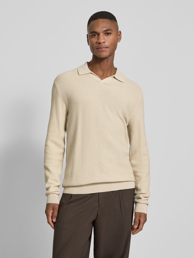 Lindbergh Strickpullover mit Strukturmuster und Umlegekragen Sand 4