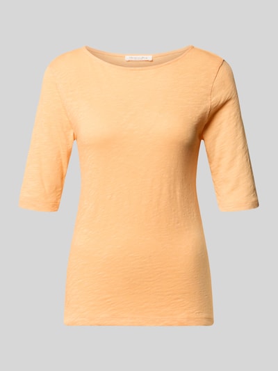 Productfoto, T-Shirt met U-boot-hals van Christian Berg Woman, zuivere katoen, regular fit, gemêleerd ontwerp, lengte 58 cm, perzik kleur.
