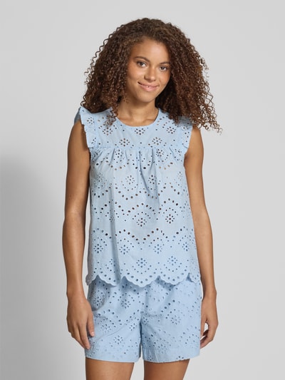 Pieces Top bluzkowy o luźnym kroju z czystej bawełny model ‘VILDE’ Jasnoniebieski 4
