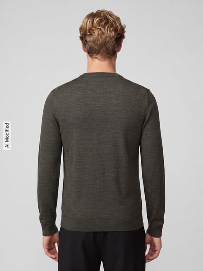 Selected sweter o kroju regular fit z czystej wełny model 'TRAY' Ciemnozielony 5