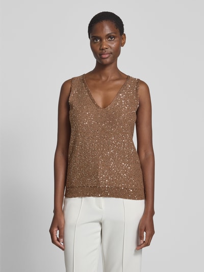 Weekend Max Mara Stricktop mit V-Ausschnitt Modell 'ACAICI' Hellbraun 4