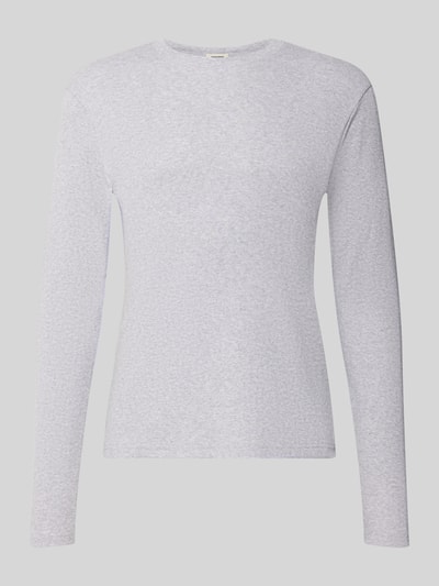 Produktfoto, Slim Fit Longsleeve aus reiner Baumwolle Modell 'Enil' von DRYKORN, hellgrau, Strukturmuster, Rundhalsausschnitt, lange Ärmel