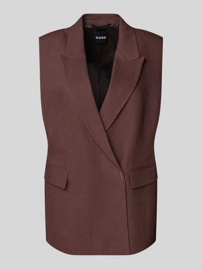 Productfoto, Regular Fit bodywarmer uit mix van linnen en viscose model 'JANKANIA' van BOSS in mêlee twill met reverskraag en 1-knoopsluiting