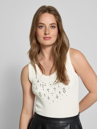 Oui Tanktop met siersteentjes Wit - 3