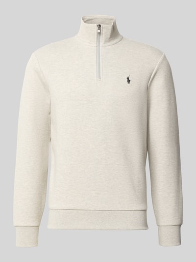 Produktfoto, Relaxed Fit Troyer aus Baumwoll-Mix von Polo Ralph Lauren in hellem Beige, dezente Textur, sichtbares Logo auf der Brust.
