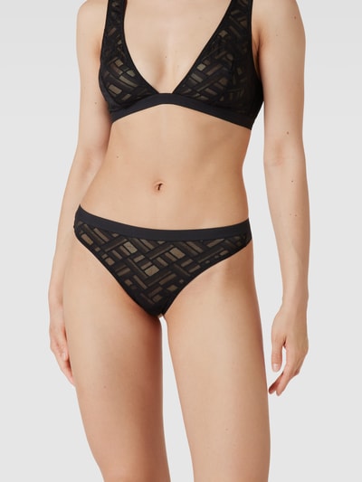 Marc O'Polo String met mesh motief, model 'Lace Graphics' Zwart - 1