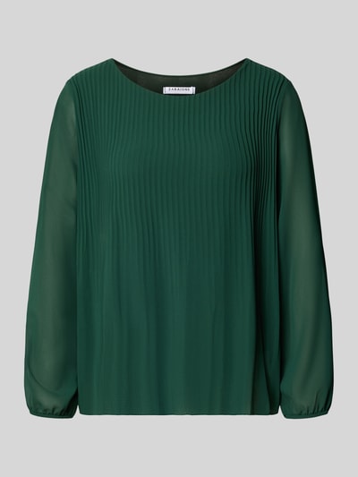 Produktfoto, Langarmbluse aus Viskose-Mix Modell 'Eva' von ZABAIONE in dunklem Grün, Biesen, elastische Ärmel, semitransparentes Design