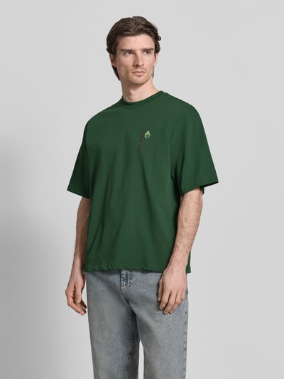WOODBIRD T-shirt z detalem z logo Model „Beam” Ciemnozielony 4
