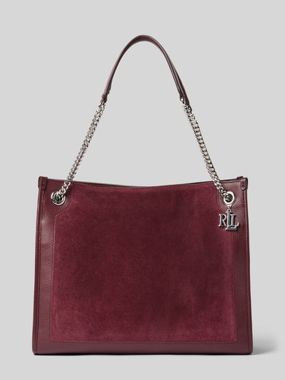 Lauren Ralph Lauren Torba shopper ze skóry bydlęcej z aplikacją z logo Bordowy 2