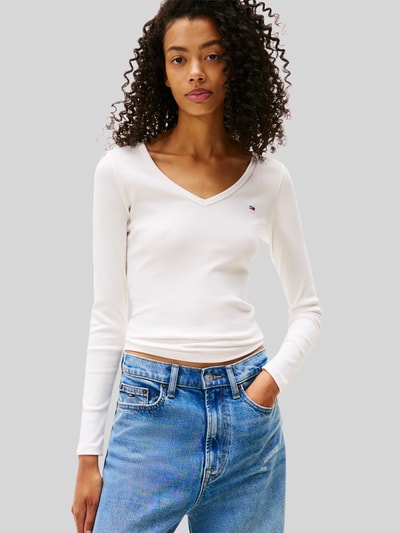 Tommy Jeans Slim Fit Langarmshirt mit Logo-Detail Offwhite 4