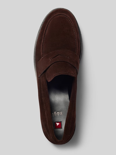 Produktfoto, Loafers aus Velours mit profilierter Sohle von Högl w kolorze ciemnobrązowym, welur, zaokrąglony czubek, zakładana przez głowę, podeszwa profilowana, naturalna skóra, wysokość obcasa: 3 cm, wysokość cholewki: 6 cm, szerokość w rozmiarze 39: 12 cm