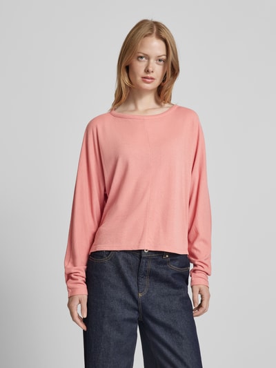 OPUS Shirt met lange mouwen en geribde ronde hals, model 'Simpla' Rosé - 4