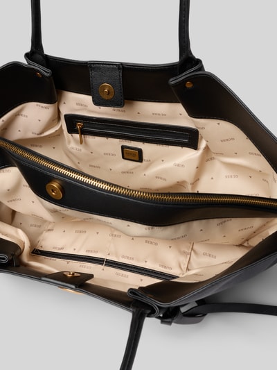 Produktfoto, Tote Bag in Leder-Optik Modell 'ALLEGRA' von GUESS mit geteiltem Hauptfach, Magnetverschluss, Logo-Detail, beigefarbenes Innenfutter