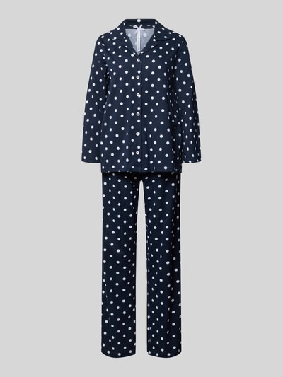 Productfoto, Pyjama im Allover-Look van LOUIS & LOUISA, donkerblauw met witte stippen, katoen, regular fit, reverskraag, knoopsluiting