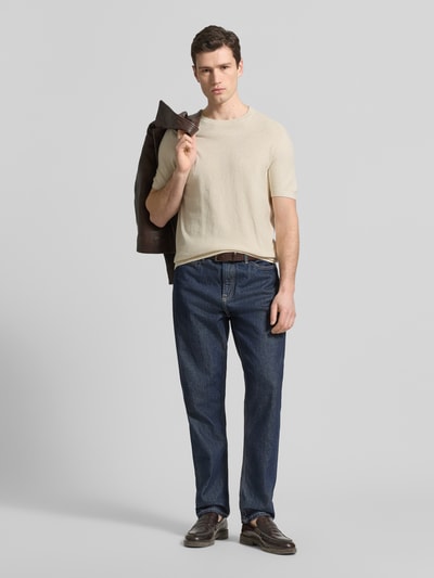 Profuomo T-Shirt aus Baumwoll-Leinen-Mix Offwhite 1