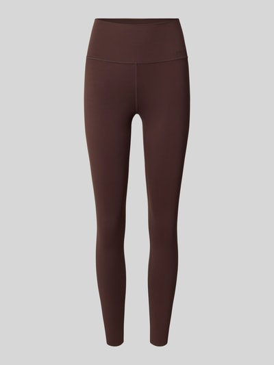 Produktfoto, braune Leggings mit elastischem Bund, körpernahe Passform, glatte Stretch-Textur, Leggings mit elastischem Bund Modell 'Sense' von aim'n, Damen Leggings mit Stretch-Anteil