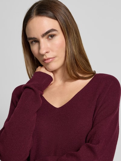 Oui Relaxed fit pullover van viscosemix in gebreide look Bordeaux - 3