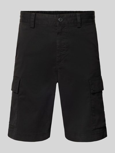 Produktfoto, Relaxed Fit Cargoshorts aus Baumwoll-Mix Modell 'SISLA' von BOSS Orange, Optik: Unifarben, Label-Patch, Gürtelschlaufen, Knopf und verdeckter Reißverschluss, seitliche Eingrifftaschen, Gesäßtaschen, Cargotaschen, Material: Baumwoll-Mix, Schwarz mit glatter Oberfläche, klare Kanten